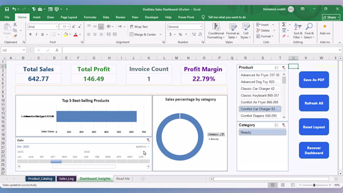 provide an excel sales tracker dashboard for small business