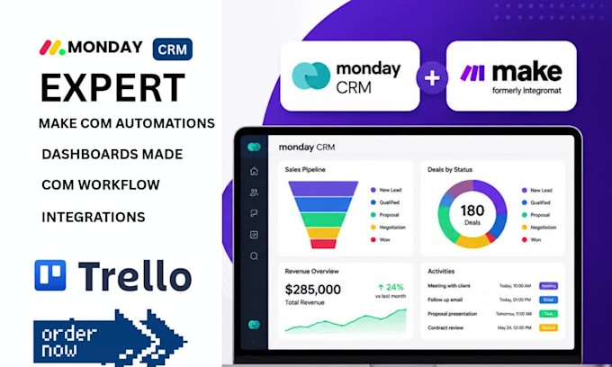 monday crm expert make com automations dashboards made com workflow integrations