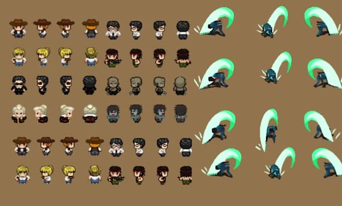 design pixel art character 8 bit, 16 bit, 32 bit, sprite sheet pixel animation