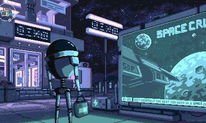 create 8bit 1bit 32bit pixel art looping lofi game art animation, animated gif