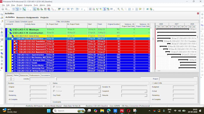 prepare primavera p6 schedule, msp schedule