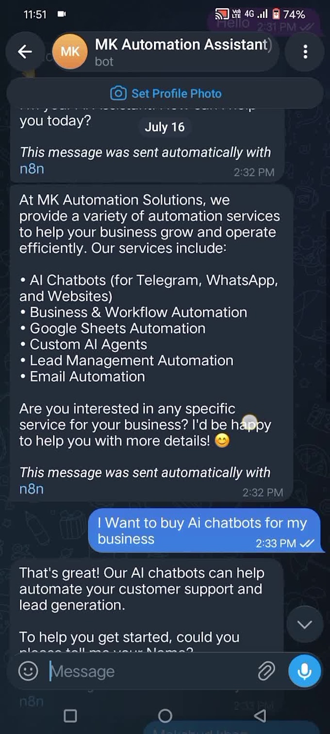 build an ai telegram chatbot with automation and integrations