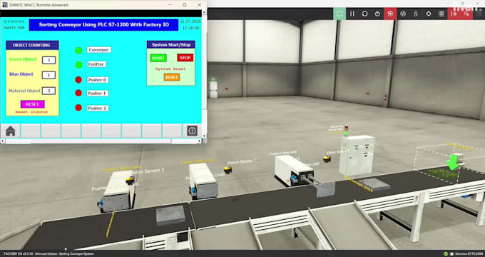 program sorting conveyor using plc s7 1200 and hmi with factory io simulation