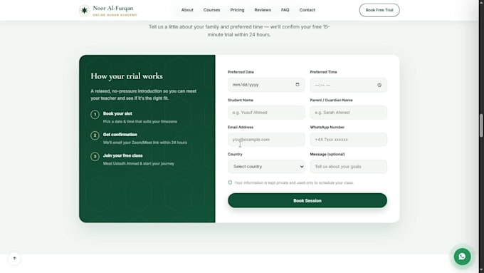 design a modern responsive quran academy website