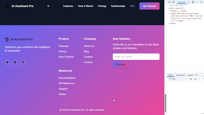 ai startup landing page, responsive HTML, CSS, js