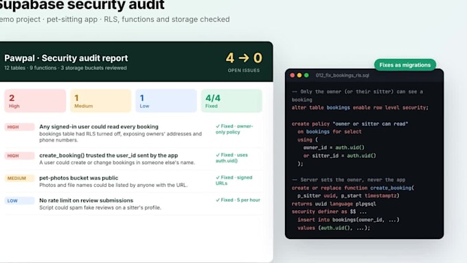 audit and fix your supabase security, rls policies and database