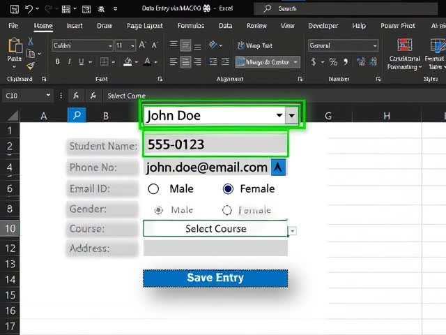 automated excel data entry form and system