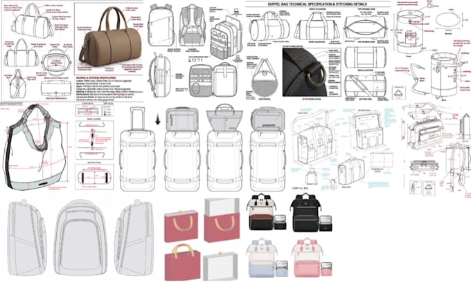 create handbags, backpack, wallets, luggage and duffle bag design with tech pack