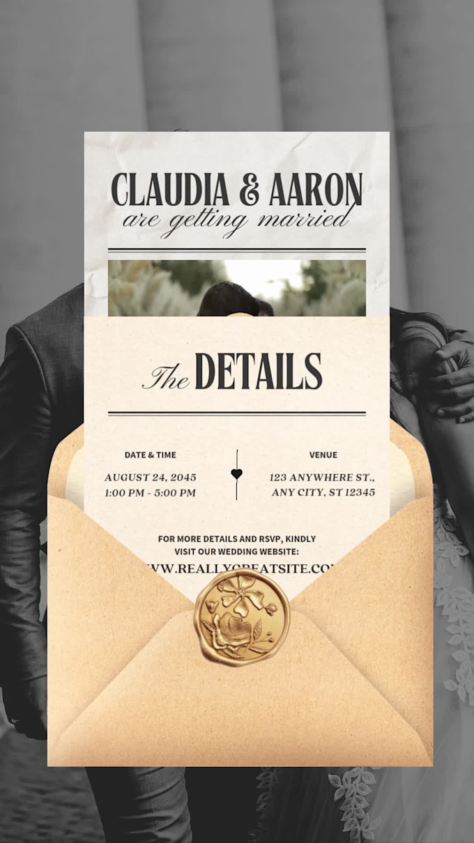 create an elegant animated wedding invitation video