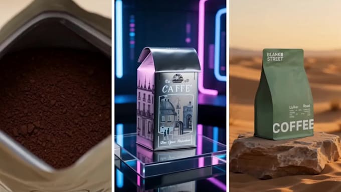 create cinematic ai coffee packaging product video ads