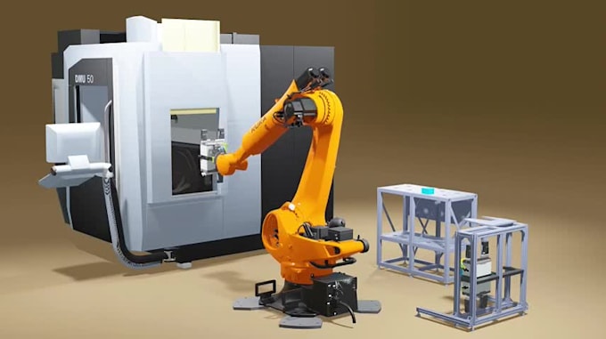 create 3d industrial machinery, manufacturing process, 3d animation