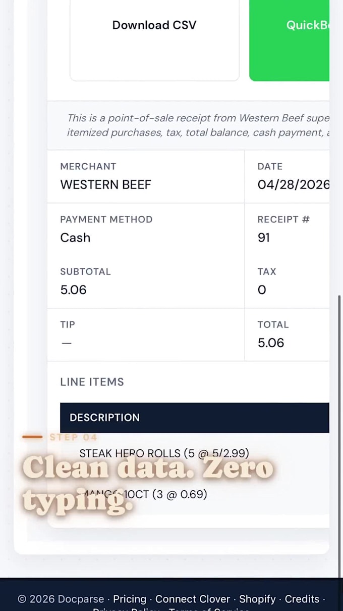 convert your receipts and invoices into excel or quickbooks CSV