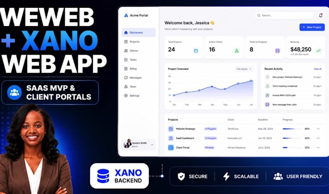 build a weweb web app or saas mvp with xano backend