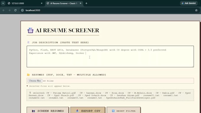 build ai resume screening system langchain rag flask react