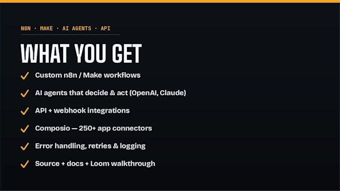 build n8n, make ai agents, workflow automation and api integration