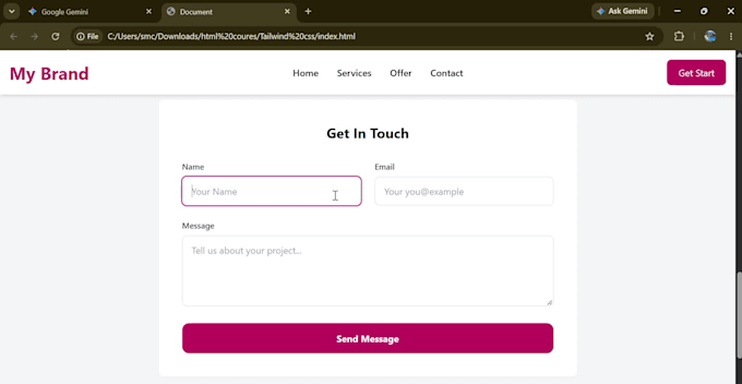 create a modern HTML, CSS, and tailwind website