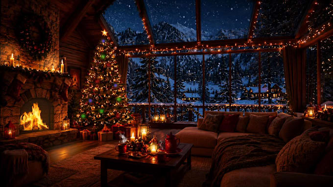 create a cinematic cozy winter cabin animation for youtube