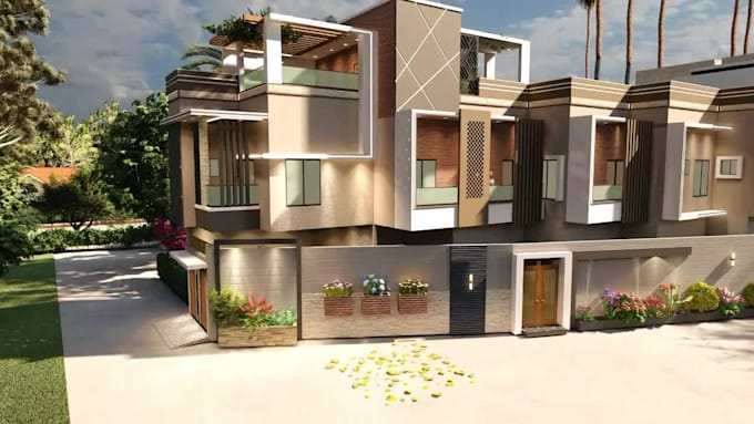 develop 3d sketchup models and ultramodern rendering of exterior villa