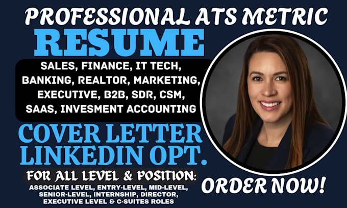 write sales, banking, marketing, finance, accounting, realtor, executive resume