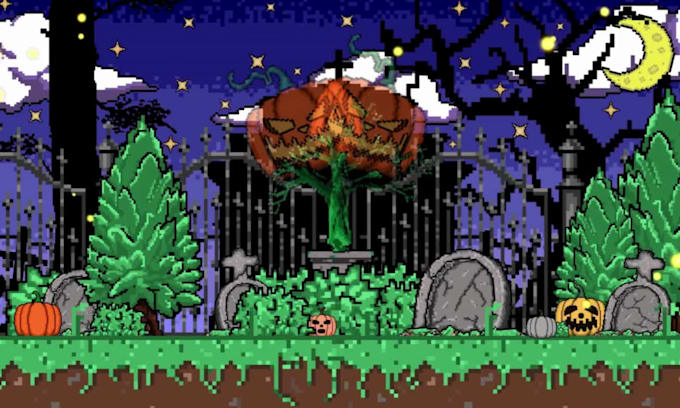 create halloween pixel art characters, pixel art animation and spritesheet