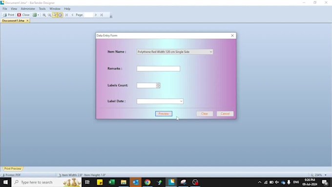 create design barcode label with data entry form bartender