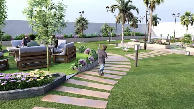 design your garden, backyard,patio, landscape and render 3d