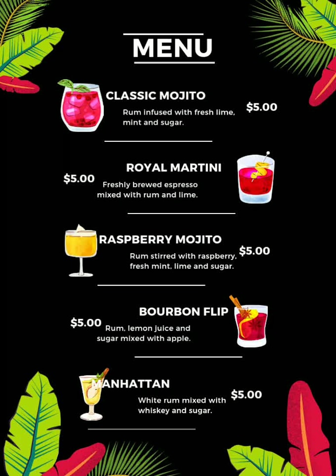 design creative food menu, cafe menu, coffee menu 1 day