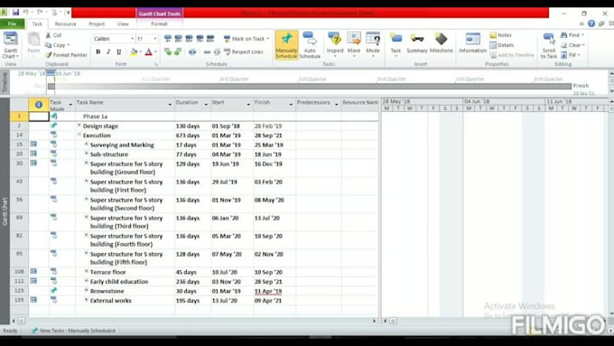 prepare scheduling of construction project using m s project