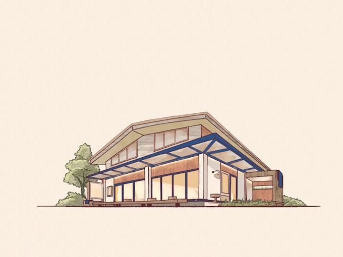 sketch architectural exterior view of buildings and store