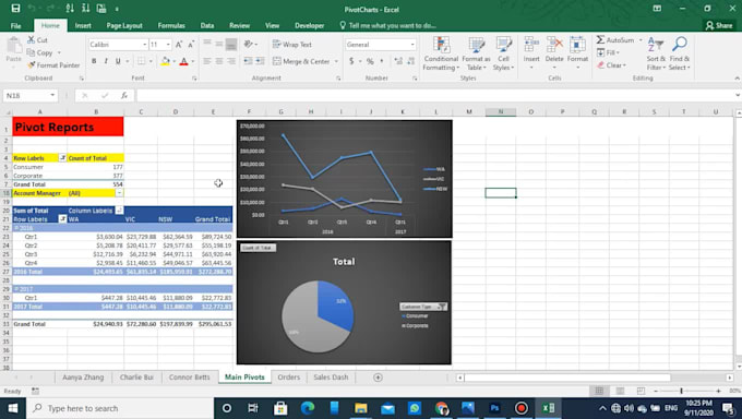 create excel graphs, pivot tables and dashboards