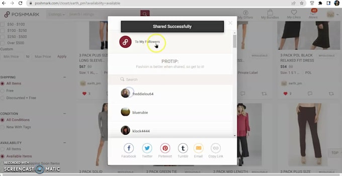 share products on poshmark manually
