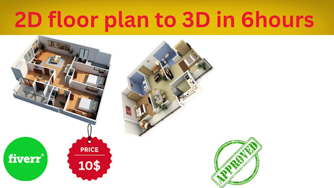 Convert house 2d floor plans into 3d in 8 hours by Khan786sami | Fiverr