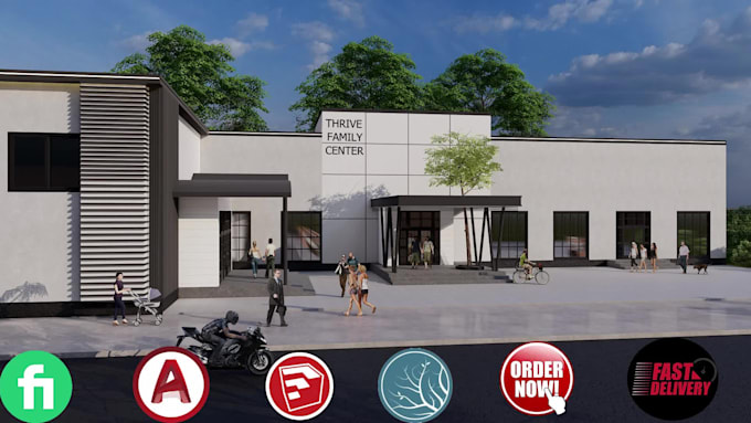 do church rendering, exterior rendering, 3d design, 3d model