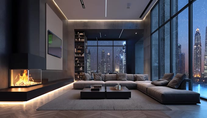 create luxurious apartment rain video for monetization