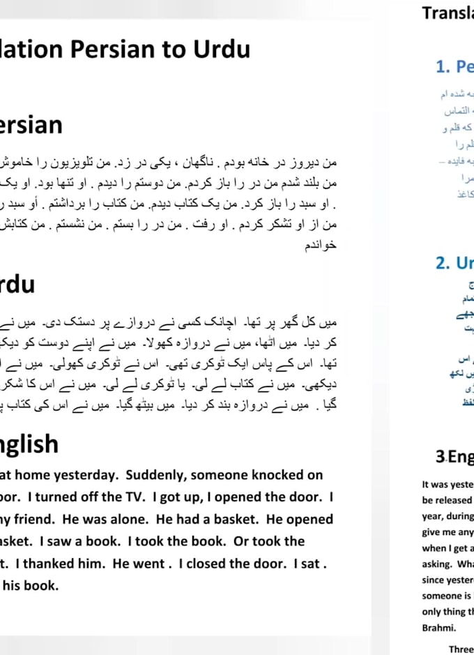 Do translate english to persian, farsi, urdu and vice versa by