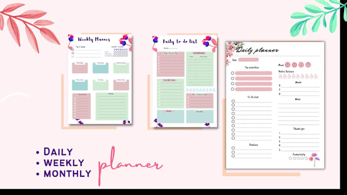 design journal, tracker, monthly, weekly and daily planner