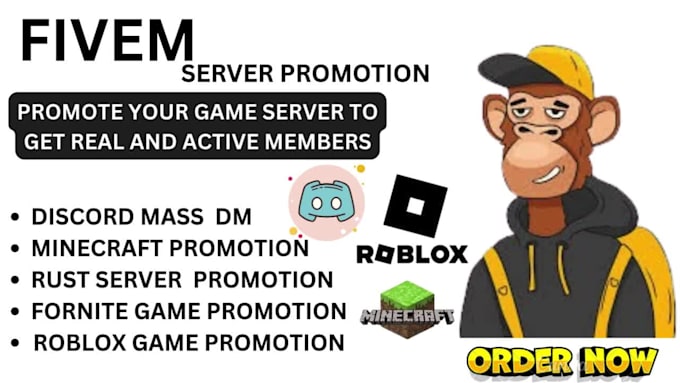 promote minecraft fivem server promotion, dayz, rust ,discord mass dm, fortunite