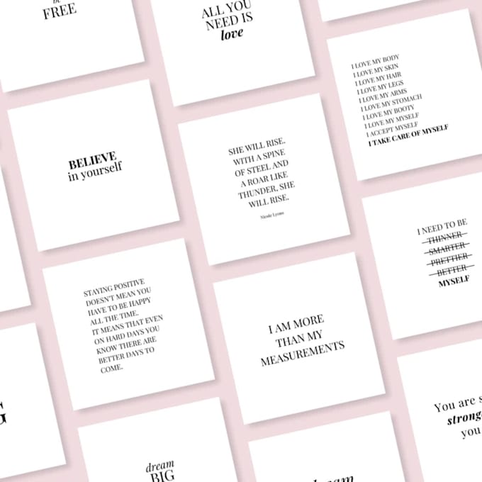 provide ready to post self love, body positivity, quotes posters