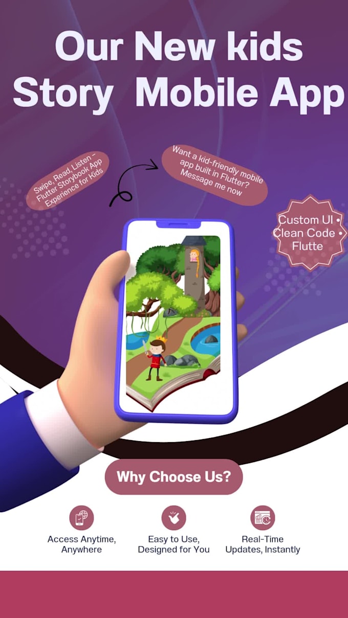 develop a custom flutter kids story app with audio  animations crossplatform