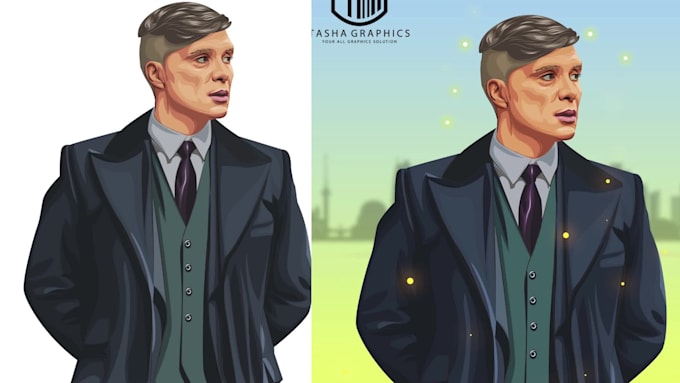 draw cartoon vector portrait and line art