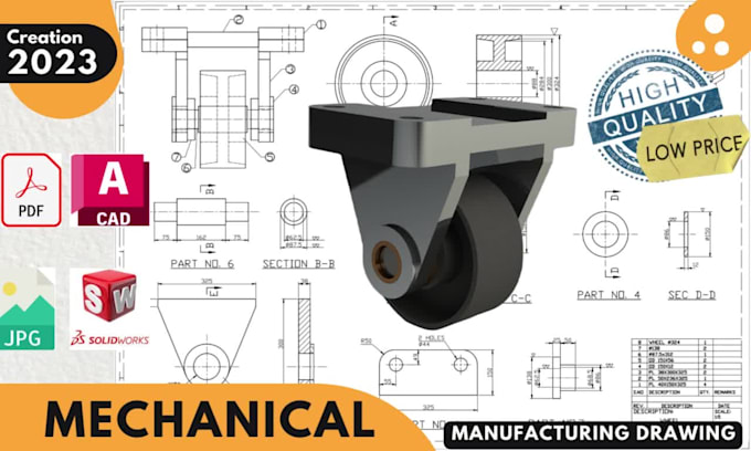 design 2d mechanical part drawing using autocad