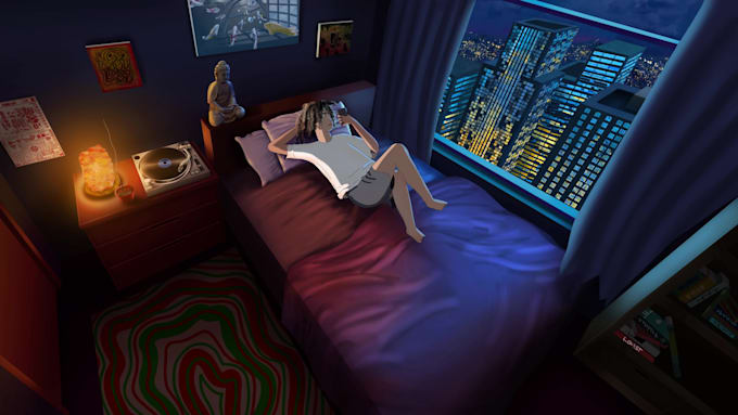 draw lofi illustration, loop animation, and anime background