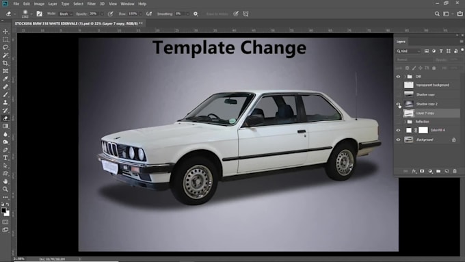 do car image editing, car reflection, car shadow