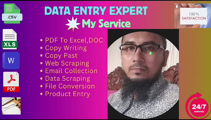 do data entry, typing, scraping, PDF to doc and email