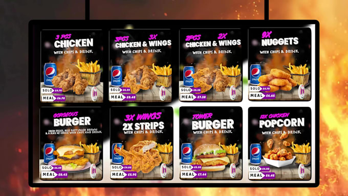 design tv menu, digital menu board or animated tv screen menu