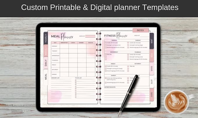 create custom minimalist weekly printable planner, digital journal pages layout