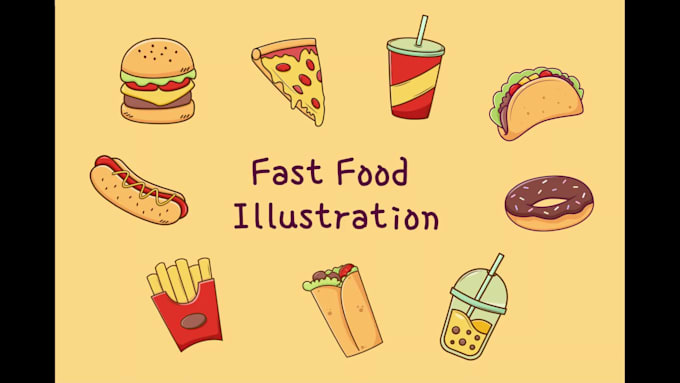 draw 5 food illustration in flat vector style