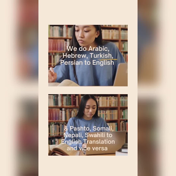Translate arabic, turkish, persian, pashto, nepali, swahili, hebrew by