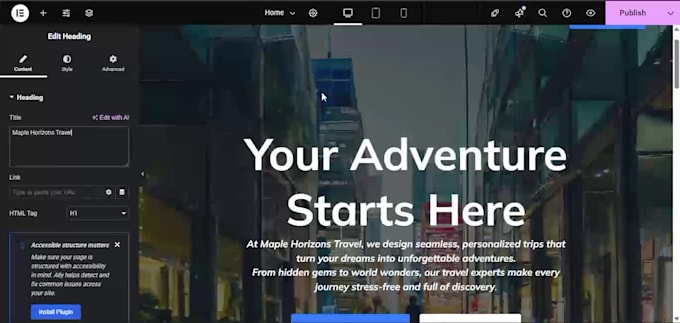 design a modern travel landing page in wordpress