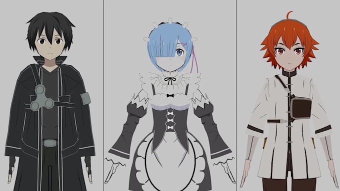 make 3d anime character, models, weapons for game or video clip, anime